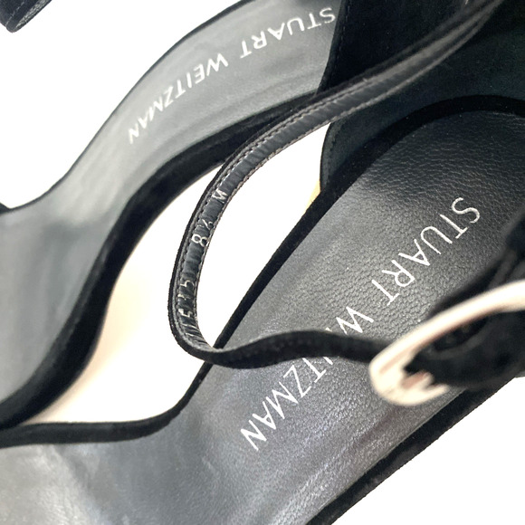Stuart Weitzman Nudist Nudistsong Black Suede Sandal Open Toe Slim Heel 8.5 - Picture 8 of 15